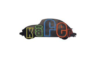 A stylized beetle car with colorful letters that form the word "beetle." The silhouette of the car is kept clear and simple.