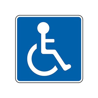 A symbol for accessibility. It shows a seated person in a wheelchair against a blue background. | © Parkplatz für mobilitätseingeschränkte Personen