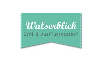 A simple logo for the café "Walserblick". It features the name and the description as an excursion inn on a turquoise background.
