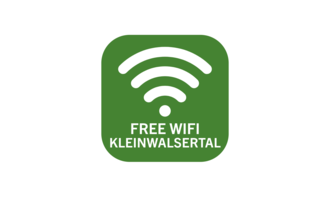 Ein grünes Symbol für kostenloses WLAN. Der Text lautet „FREE WIFI KLEINWALDVERTAL“. | © Kleinwalsertal Tourismus